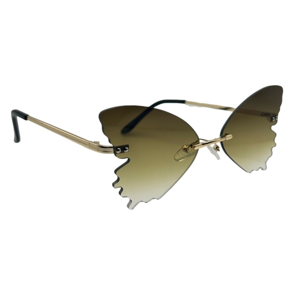 B26-2: DARK Green Butterfly Wing Sunglasses - Picture 2 of 4